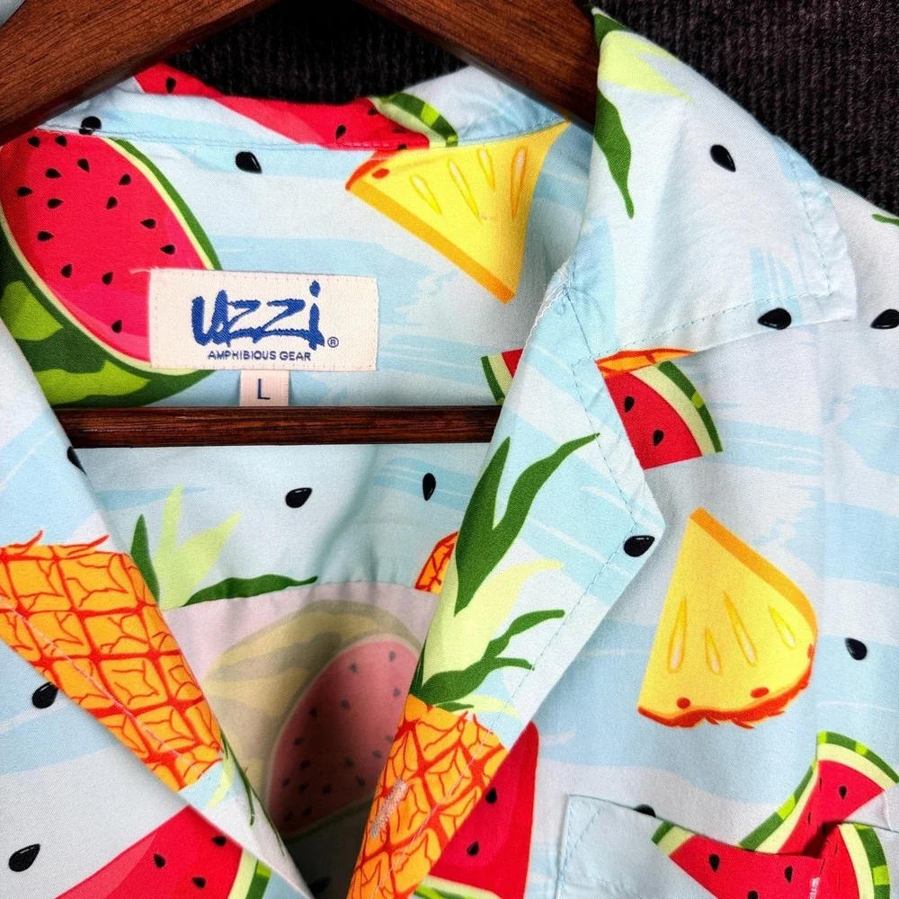 Uzzi Amphibious Gear Vintage Watermelon Pineapple Hawaiian Camp Shirt Large L